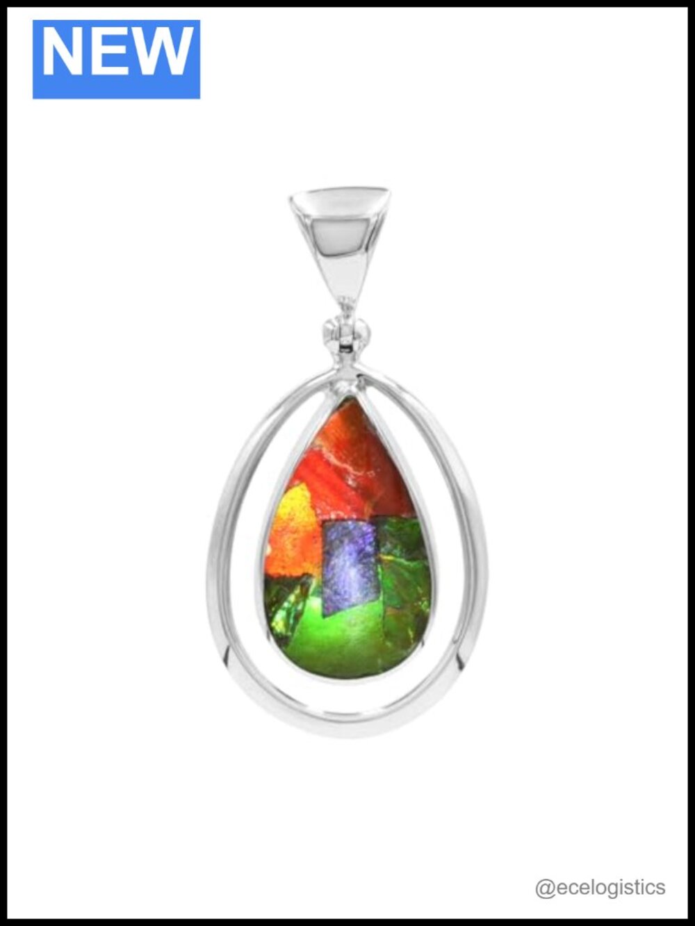 Handmade Sterling Silver Ammolite Pendant 1.5" Fine Jewelry